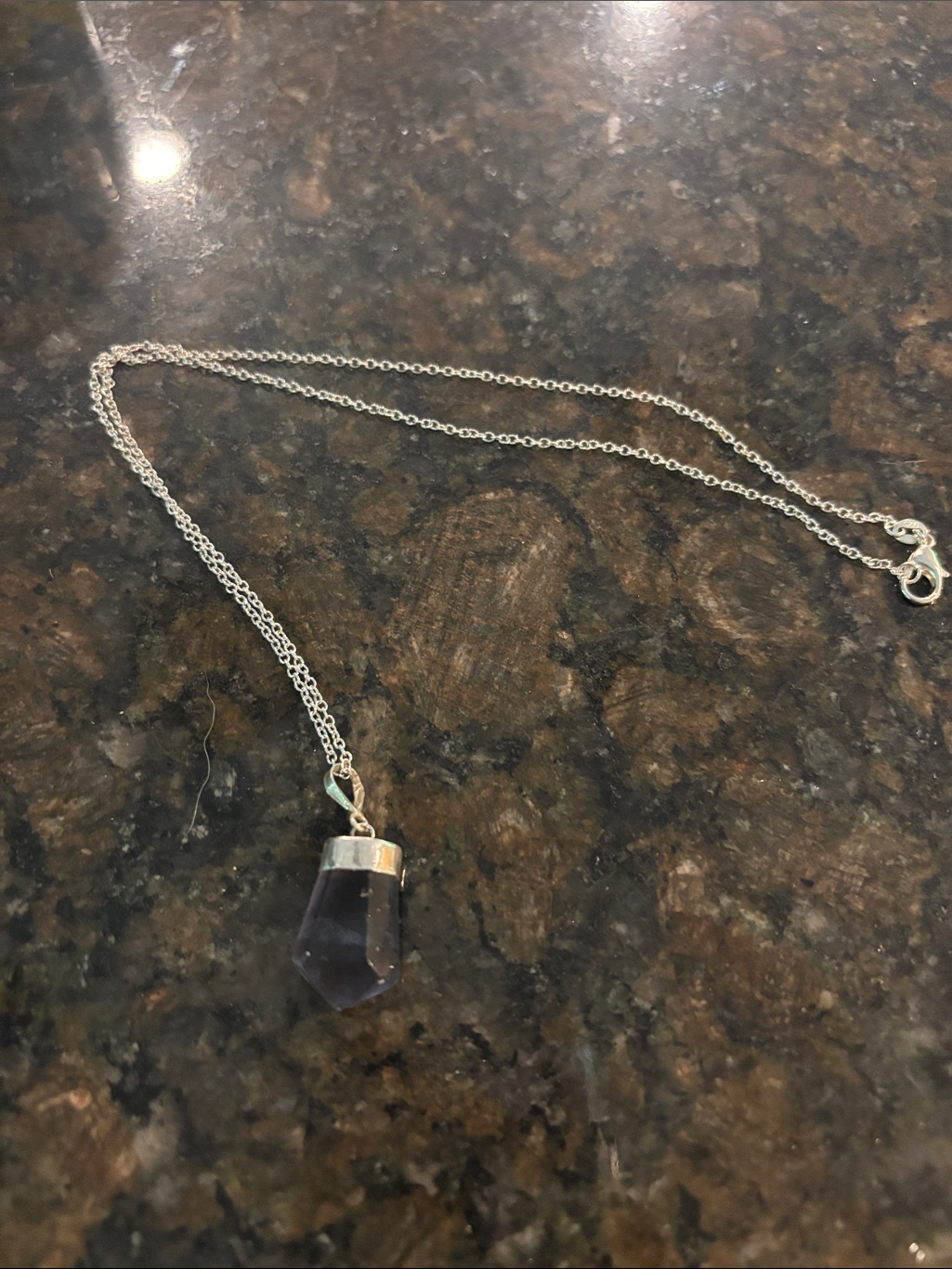 925 Sterling Silver Chain Blue Faceted Stone Pendant Necklace